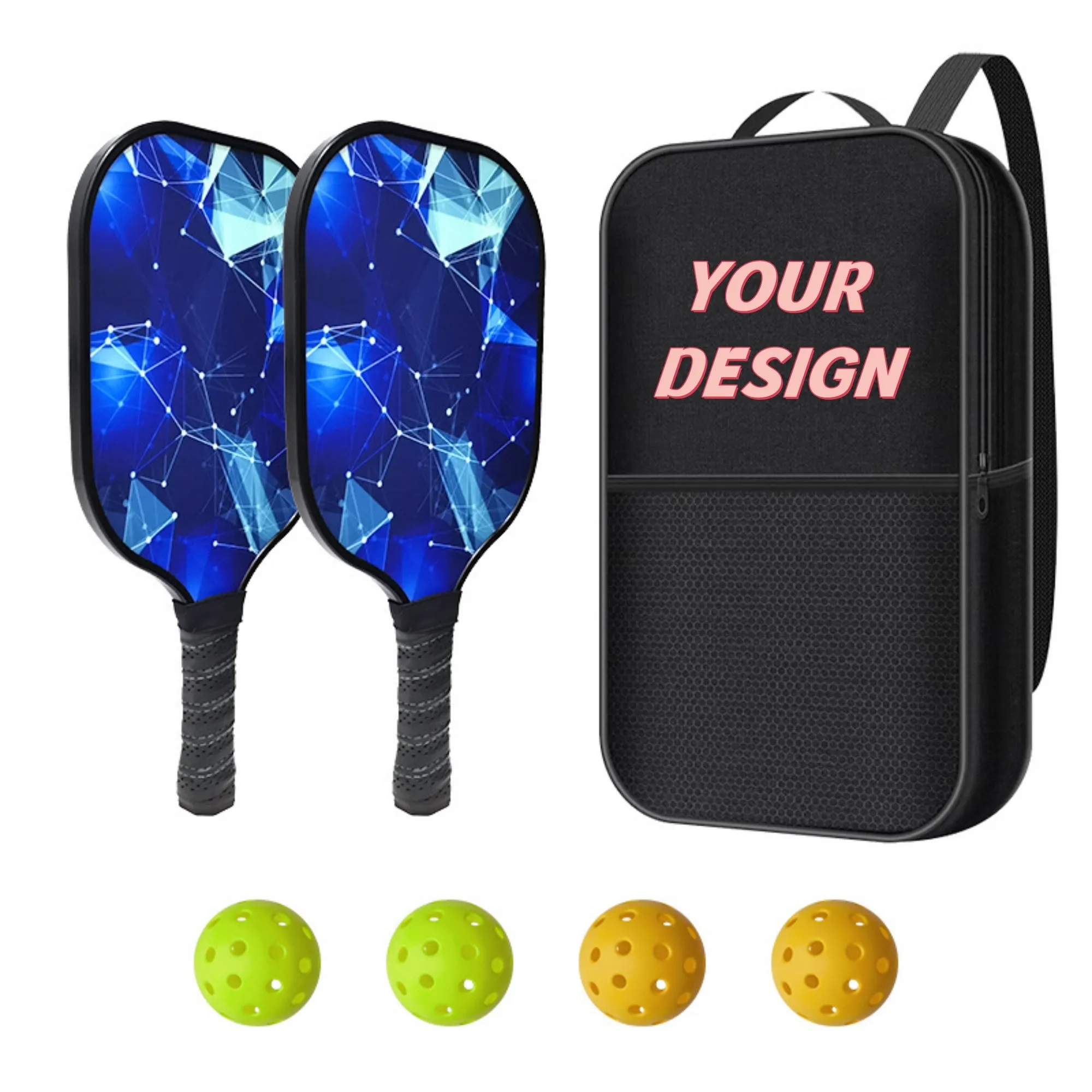 Full Color Premium Fiberglass Pickleball Paddles Set 2