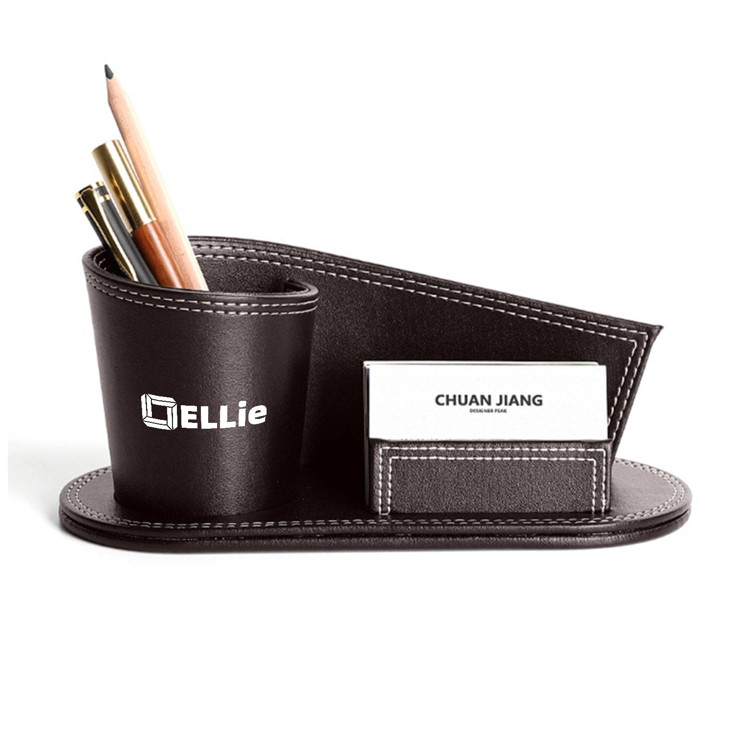 PU leather pen holder with business card storage stand 4