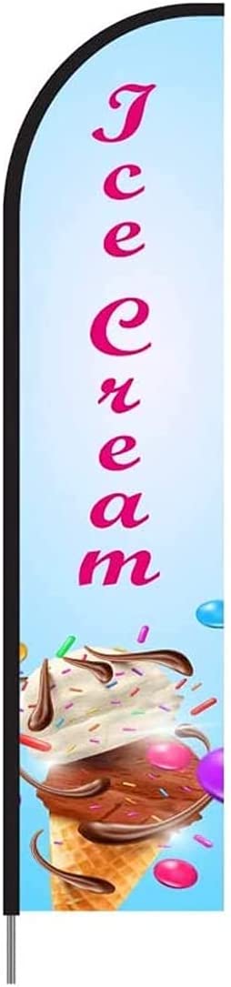 Ice Cream Feather Flag Banner Signs, Swooper Flutter Flag Complete Pole Kit, 15ft - Blue 3