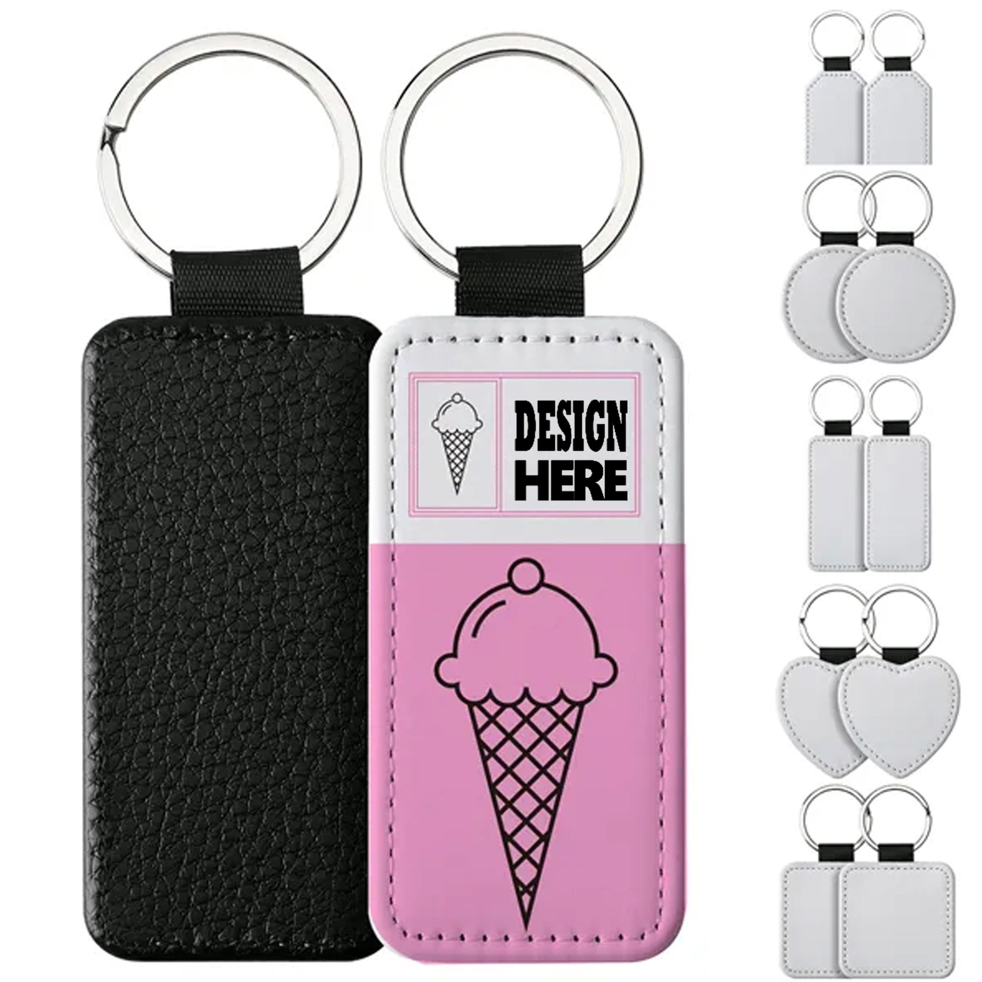 PU Leather Keychains, 5 Shapes, Full Print Area 4