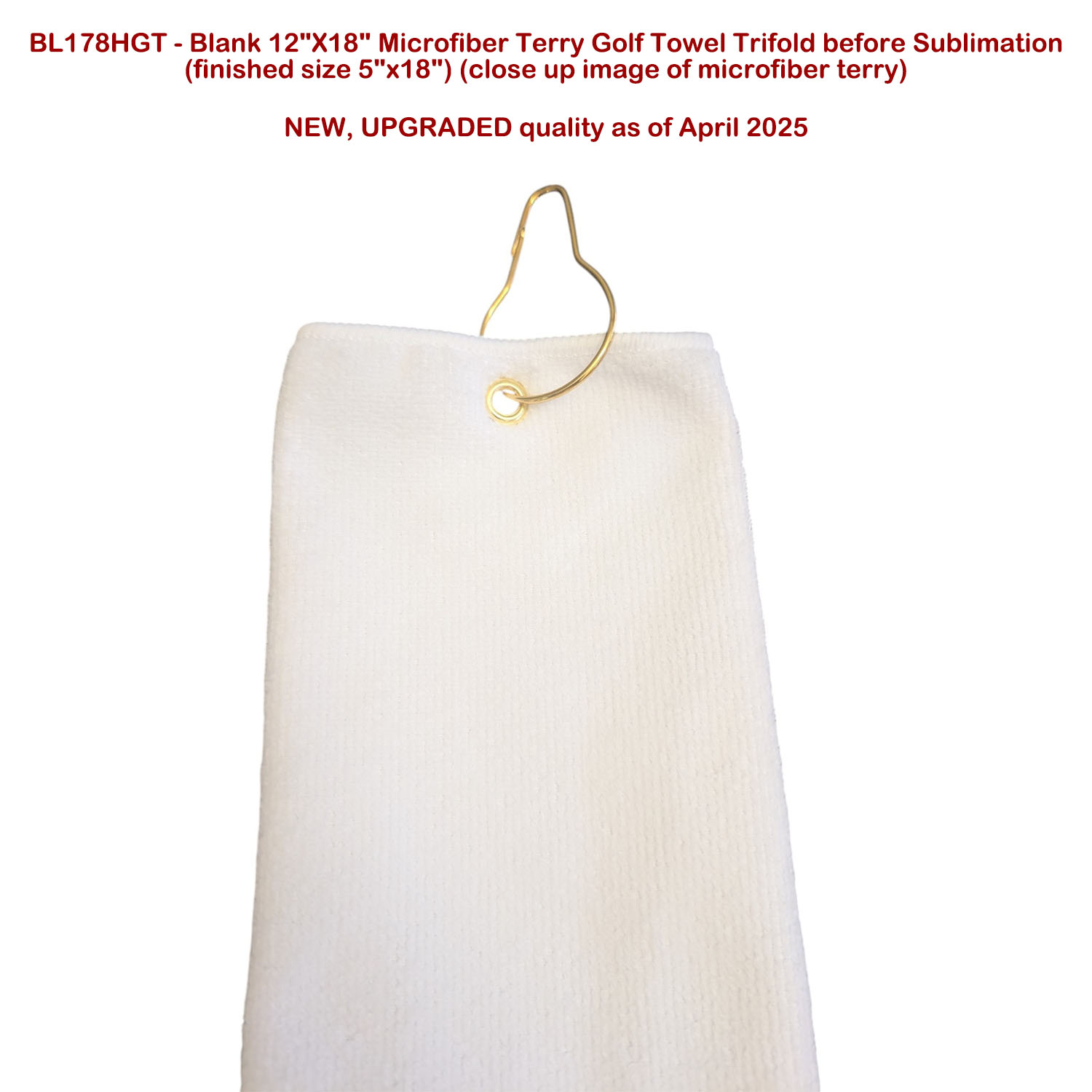 72Hr Fast Ship- Microfiber Dri-Lite Terry Golf Towel, 18" length, Trifold Grommet & Hook, Sublimated 2