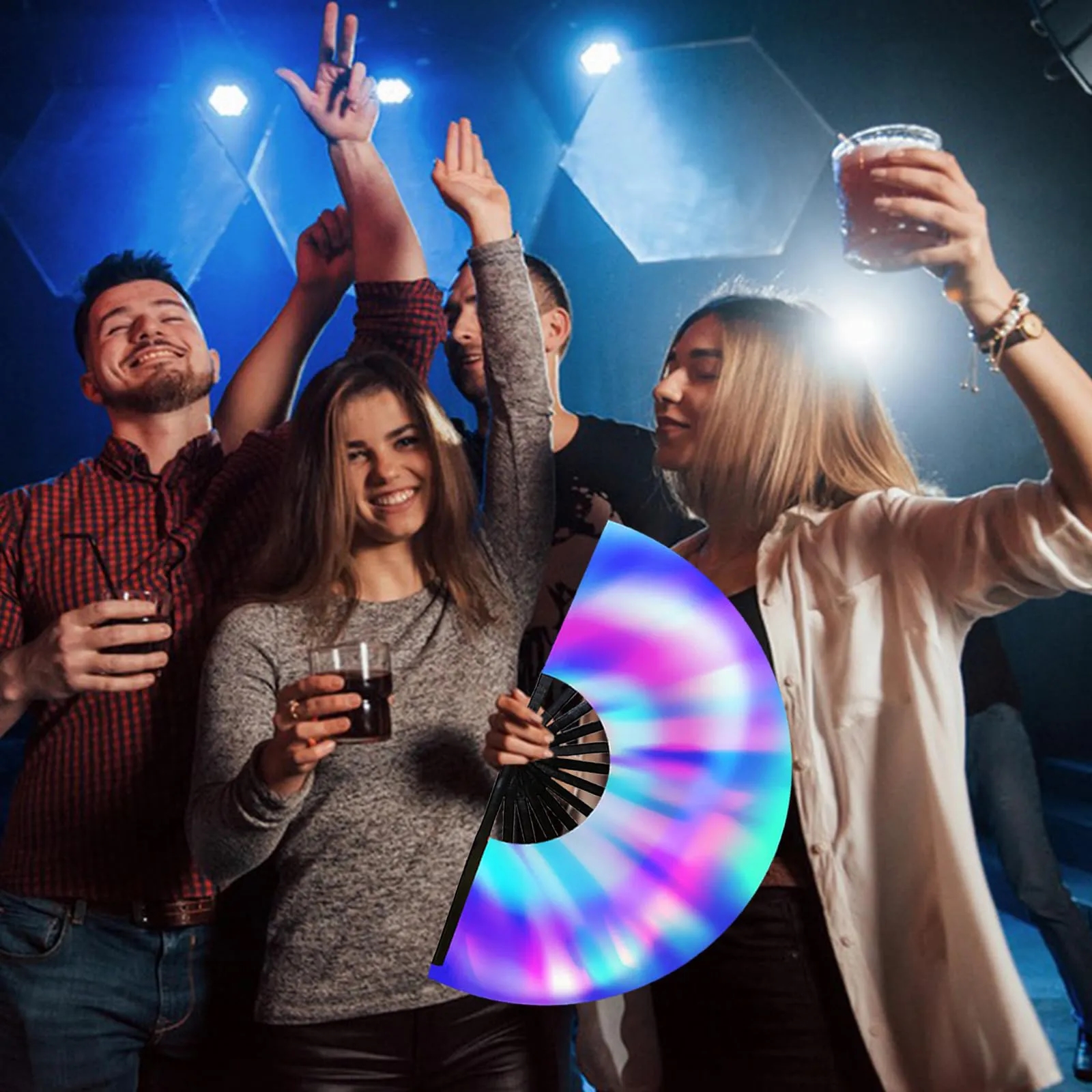 Large Folding Hand Rave Fan Clack Handheld for Line Dancing 4