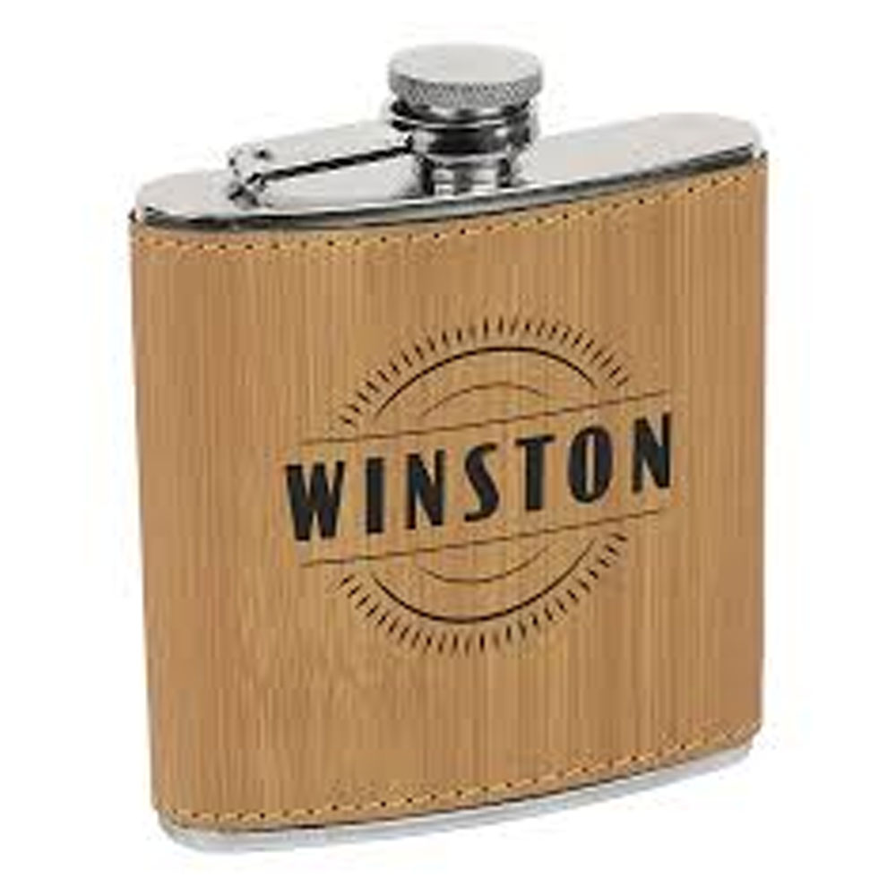 6 Oz. Leather Stainless Steel Flask, custom water bottle with logo imprint 1