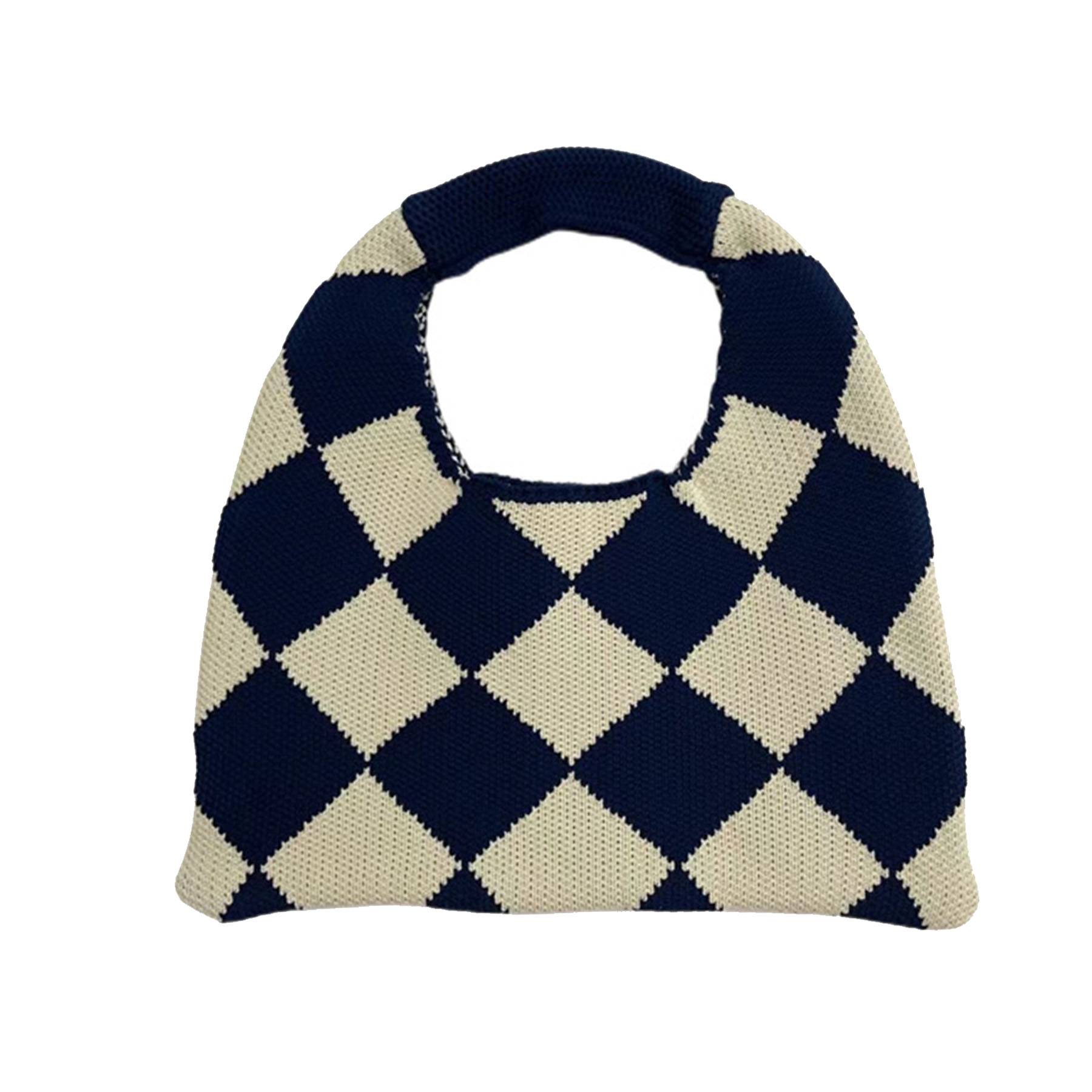 Polyester checked knit tote bag, custom tote bag with logo imprint 7