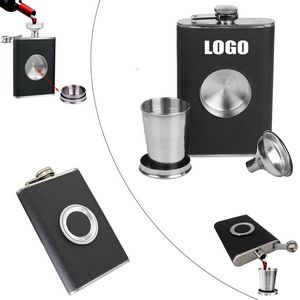 8oz PU Leather Wrapped Stainless Steel Flask, custom water bottle with logo imprint 2