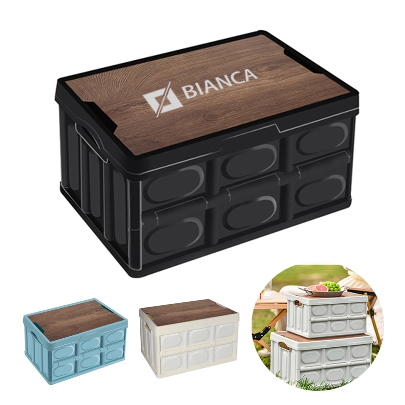 30L Collapsible Plastic Storage Box w/ Wooden Lid 2