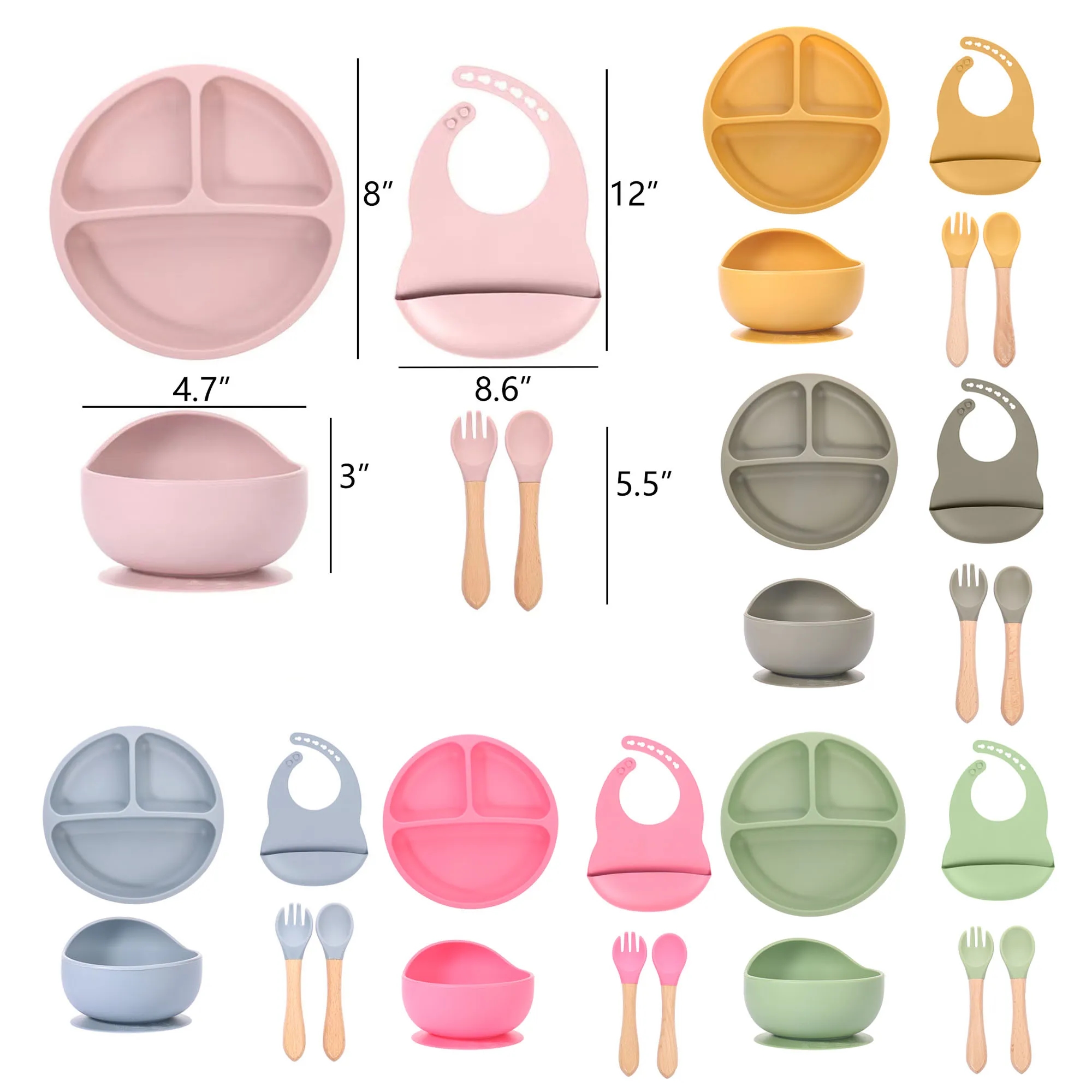 5pcs Silicone Baby Weaning Feeding Dinnerware Set 2