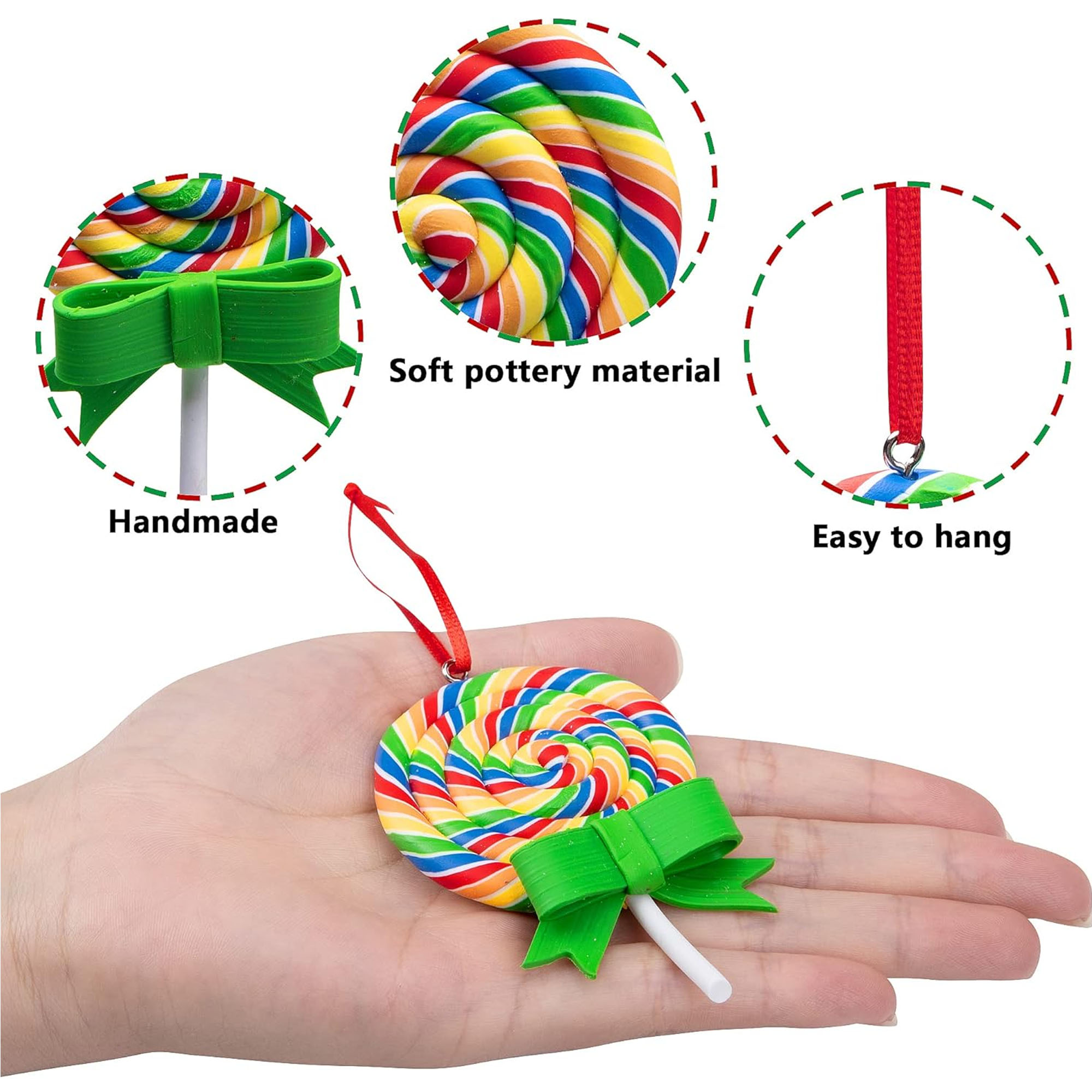 Polymer Clay Handmade Lollipop Ornament For Holiday Decorations 11