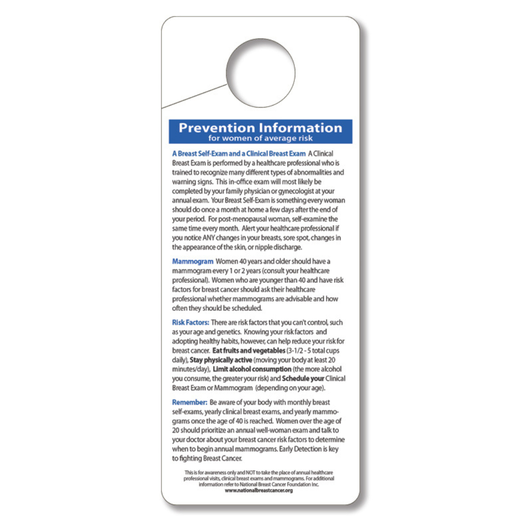 Breast Self Exam Hang Tag, Ribbon Design 1