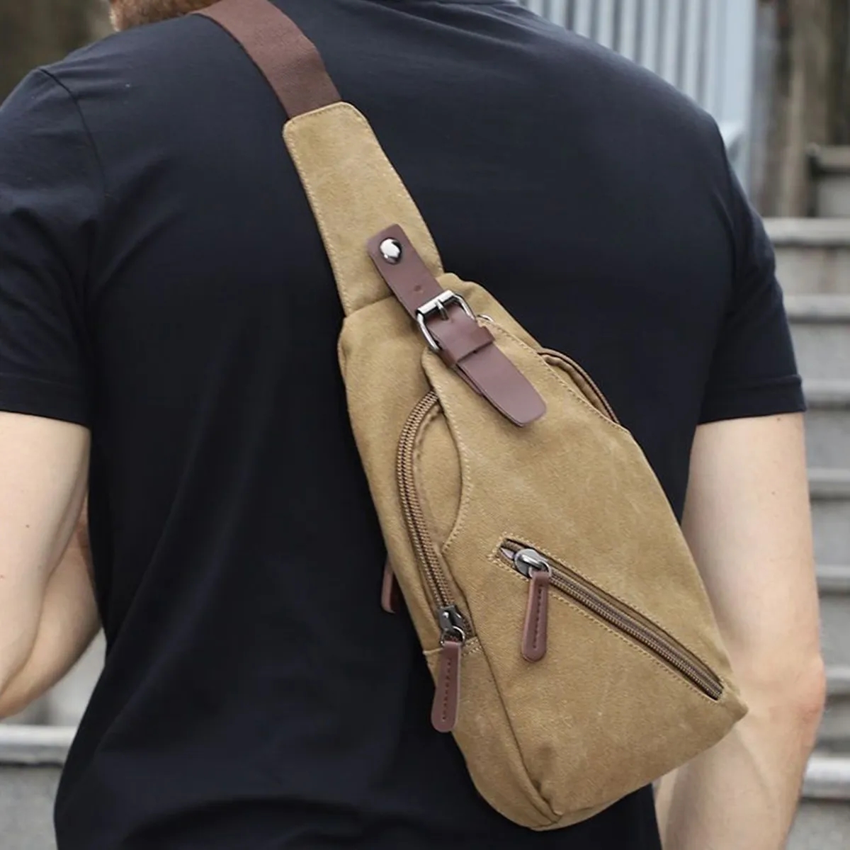 Casual Canvas Crossbody Sling Bag With Leather Accents 5