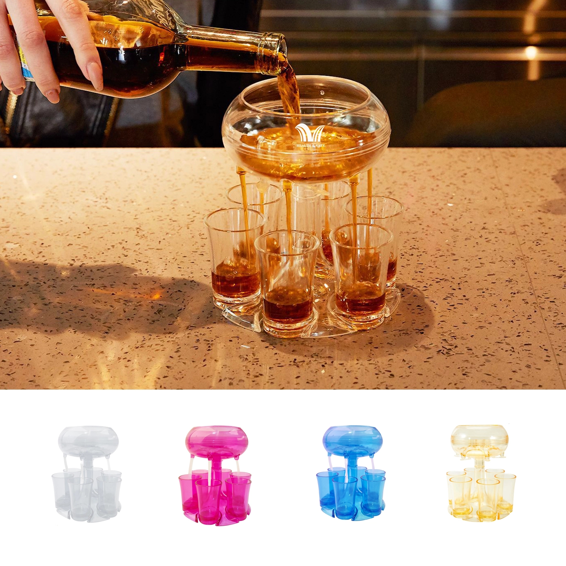 6 Shot Glass Dispenser and Holder Filling Liquids Beverage 5