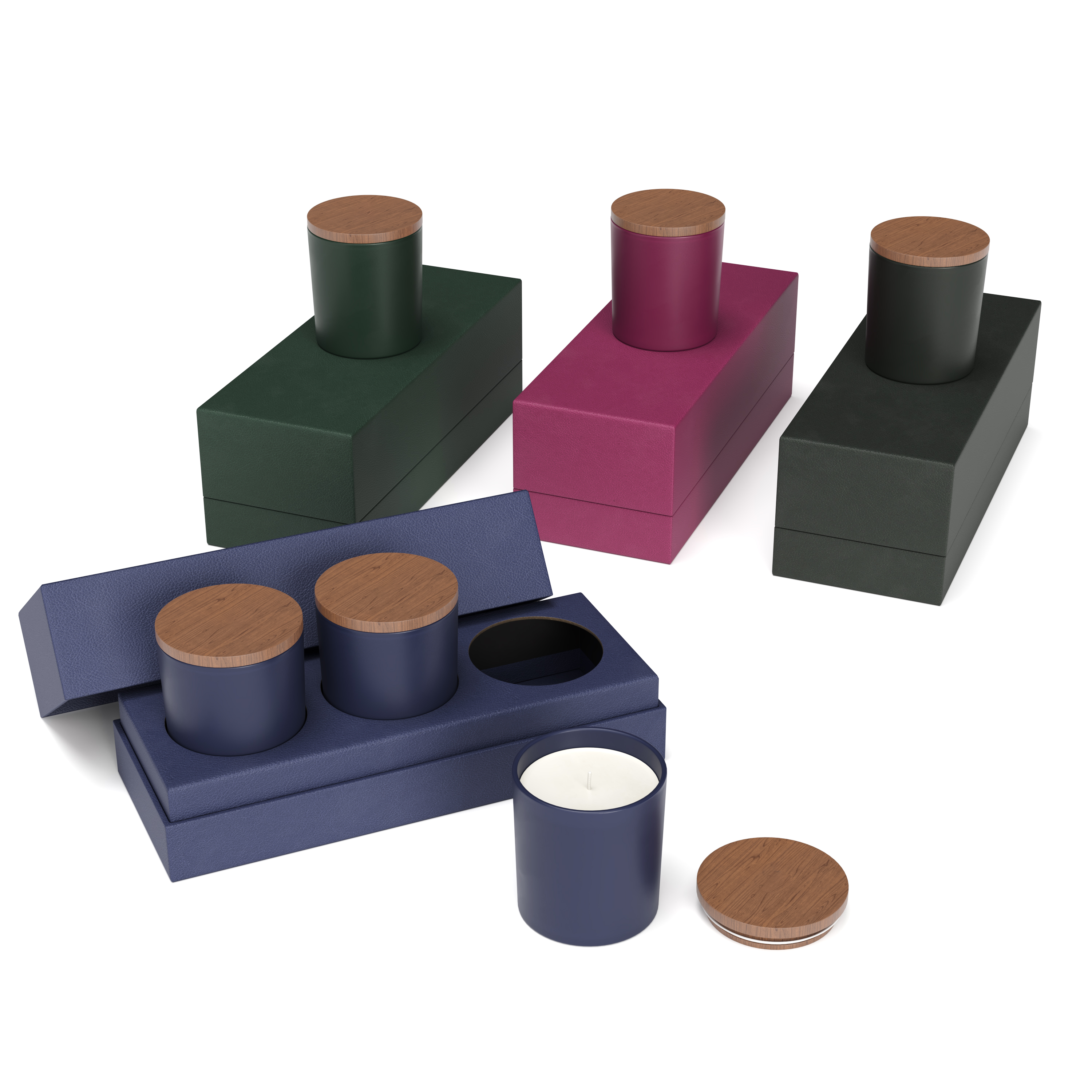 Vista glass candle 3-pack with acacia wood lids 32