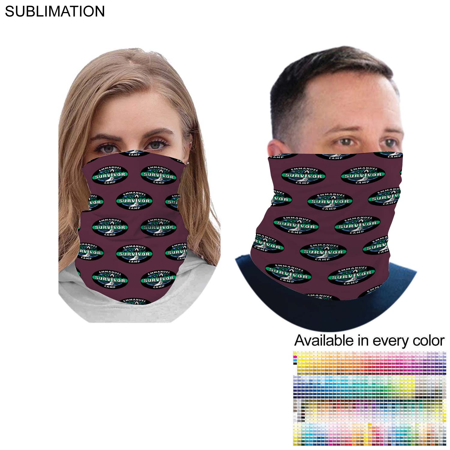 "Survivor" Themed Sublimated Neck Gaiter, Lightweight, Seamless, 2way stretch, raw edges 4