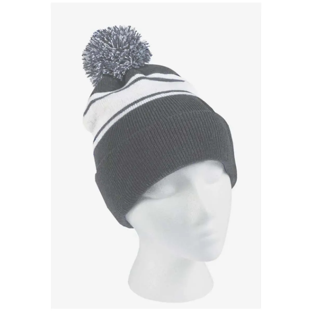 Two-Tone Knit Pom Beanie With Cuff 3