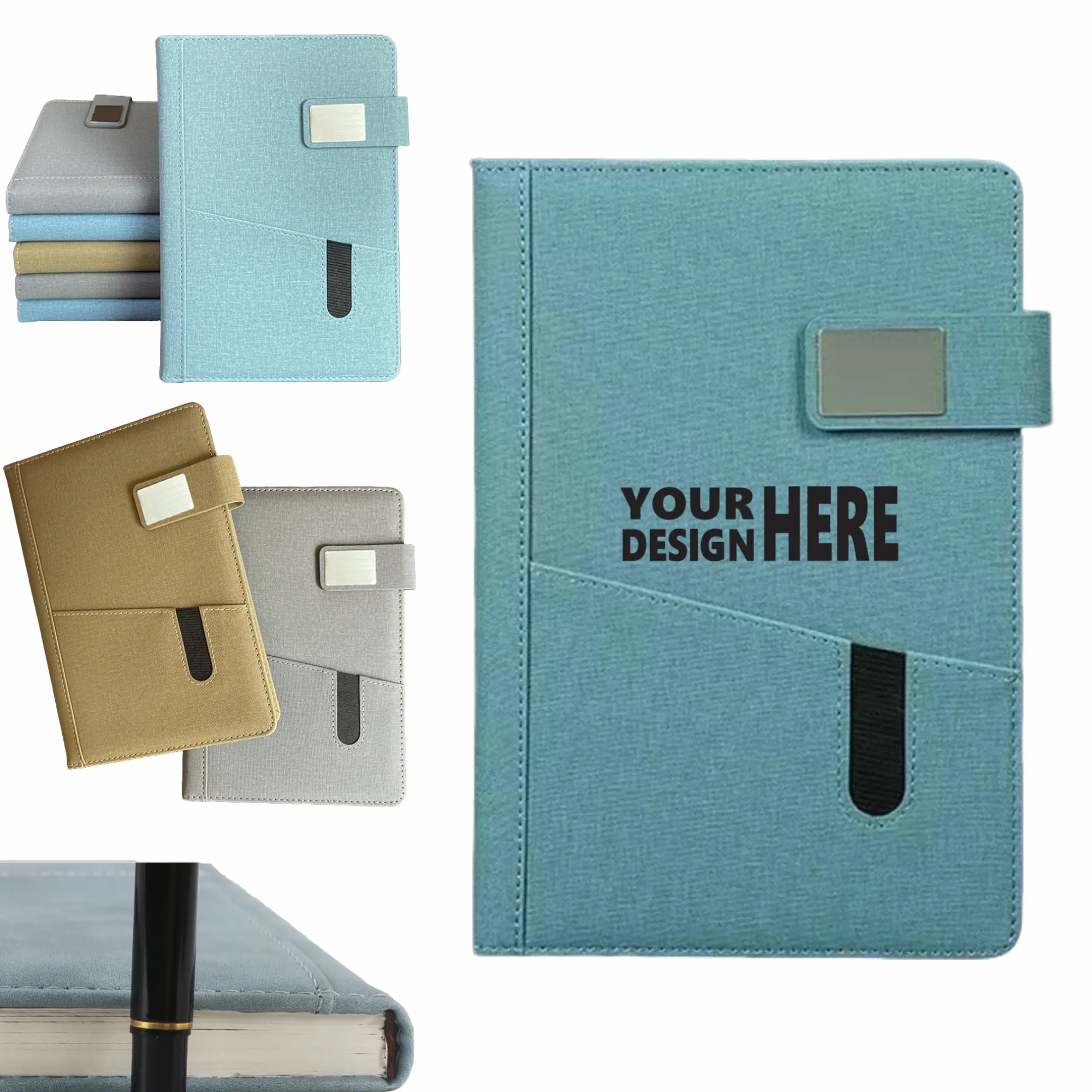 Custom A5 Business Fabric Notebook With Pocket