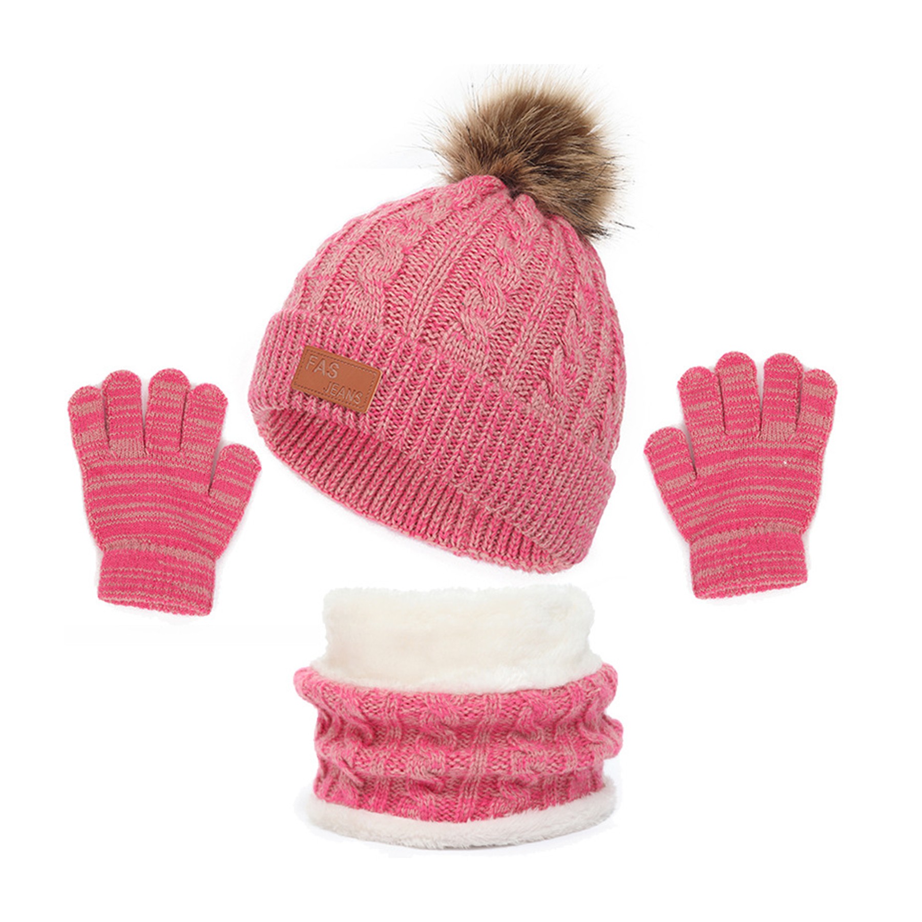 Winter Beanie Hat Scarf Gloves Set 3