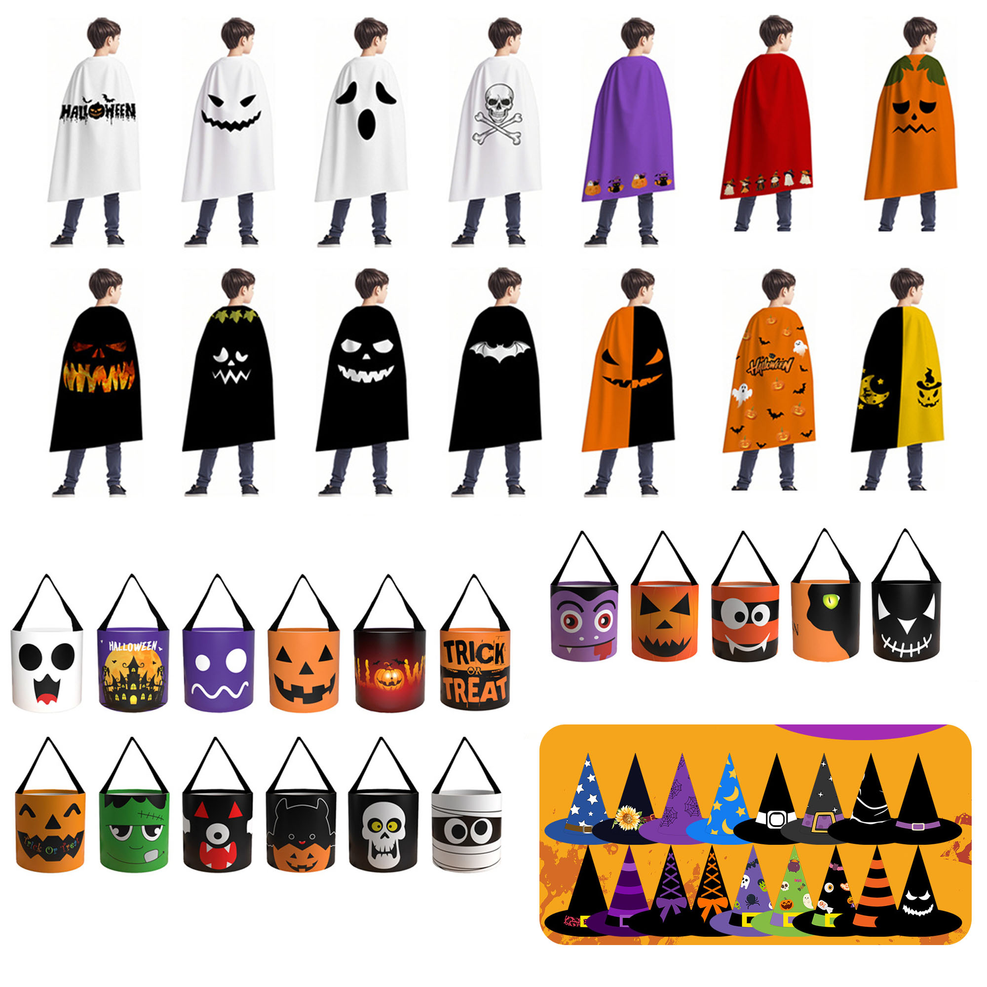 Halloween Costume Set For Kids Cloak Witch Hat Treat Bag 4