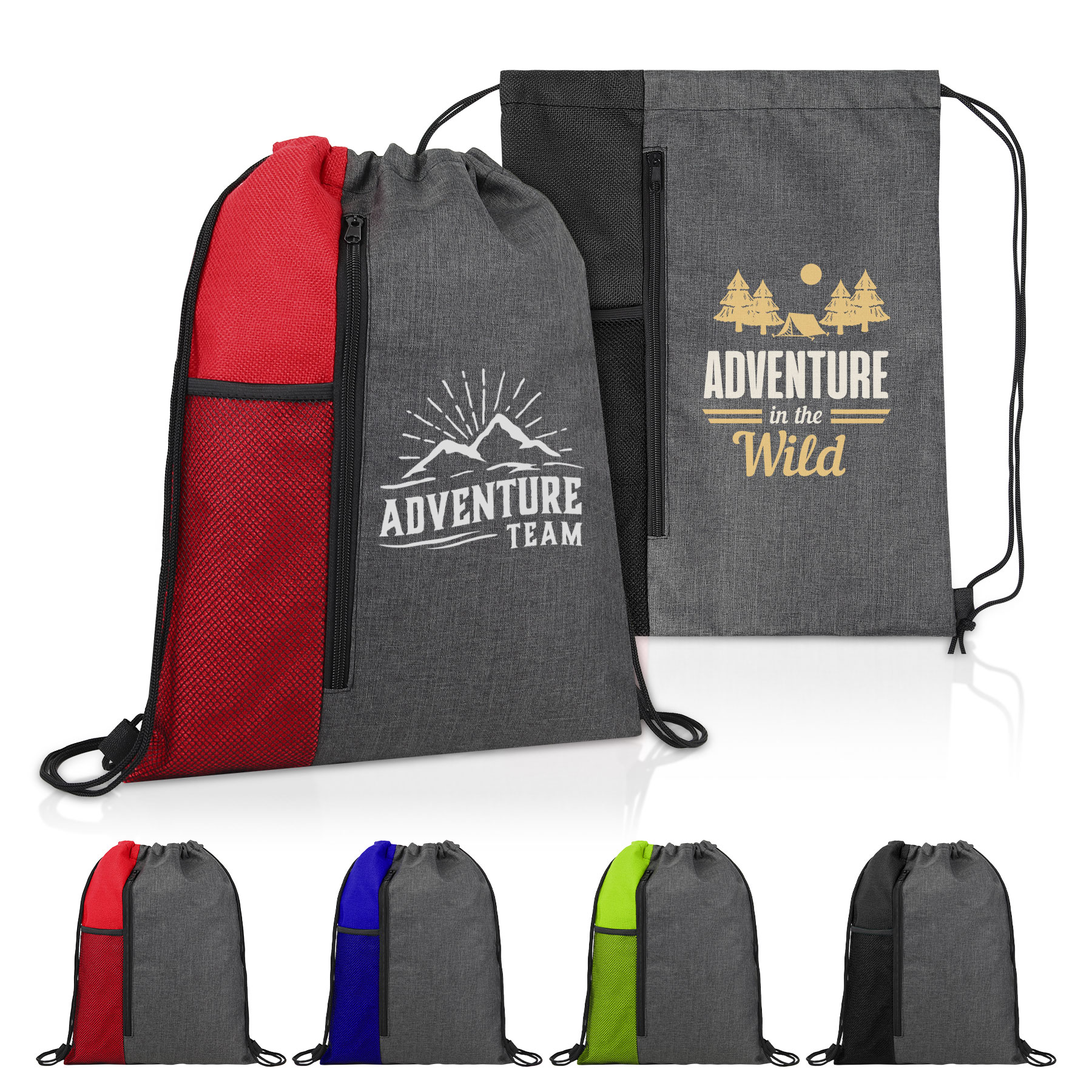 Drawstring Backpack With Front Vertical Zip Pocket And Mesh Pocket 6
