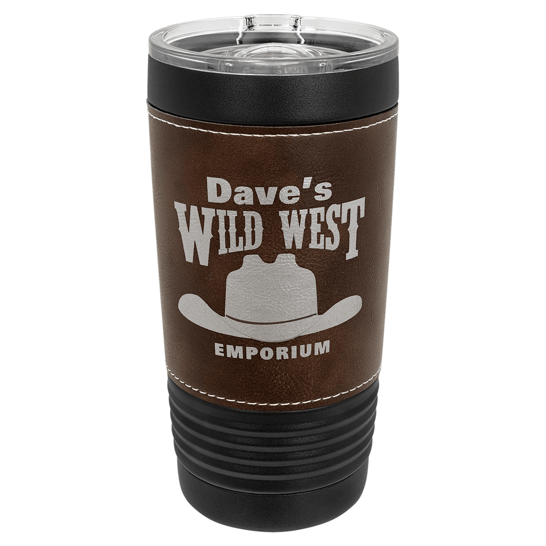 Polar Camel 20 oz. Black with Rustic Leatherette Tumbler with Slider Lid 1
