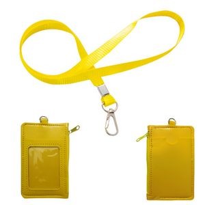Elegant PU Leather Card Case With 1 Side Zipper Pocket And Lanyard 9