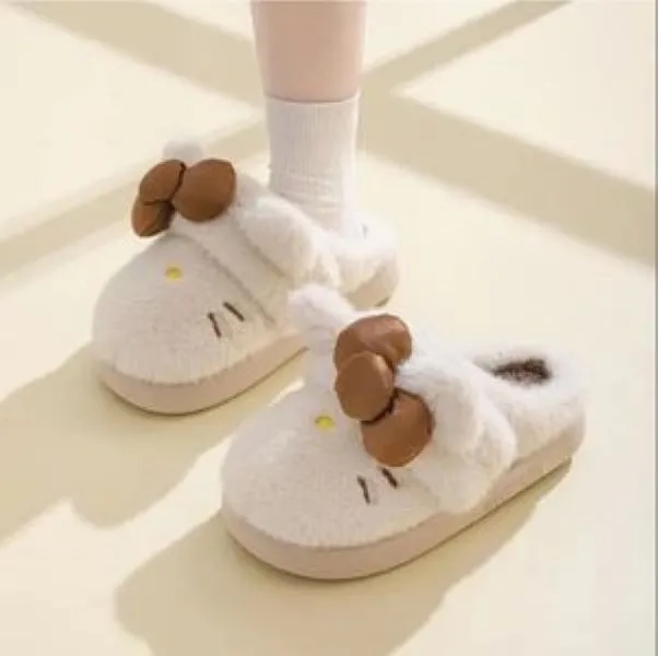 Women's Cute Cartoon Bow Decor Plush Slippers 2
