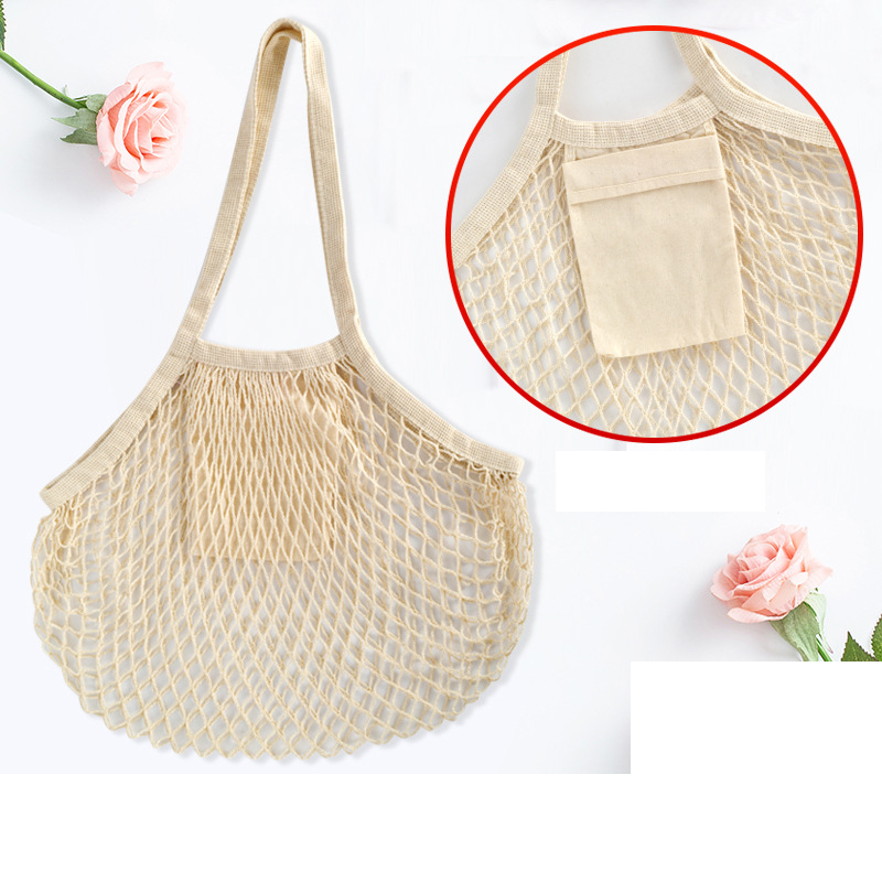 Vegetable Kitchen Cotton Net Bag w/Long Handle String & Pocket 11