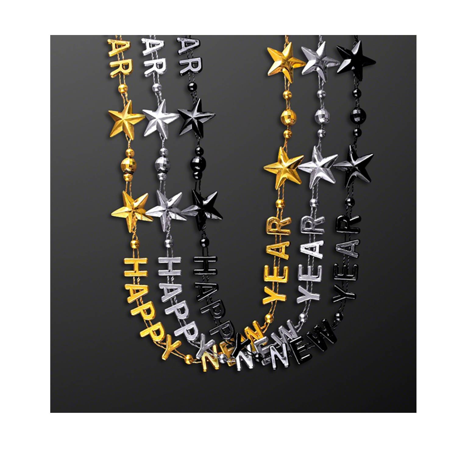 Happy New Year Party Beads in Black, Silver& Gold 4