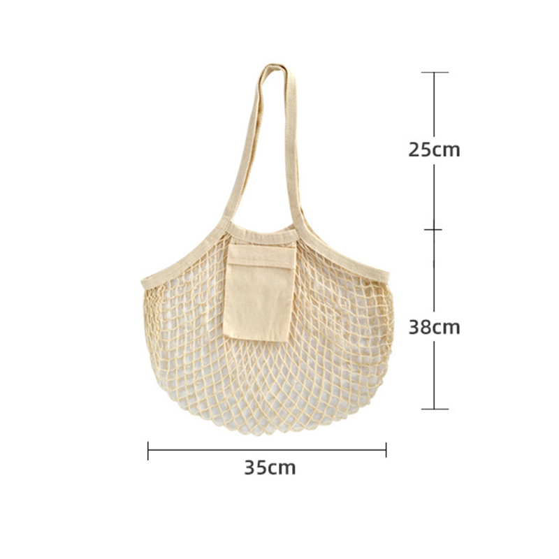 Vegetable Kitchen Cotton Net Bag w/Long Handle String & Pocket 4