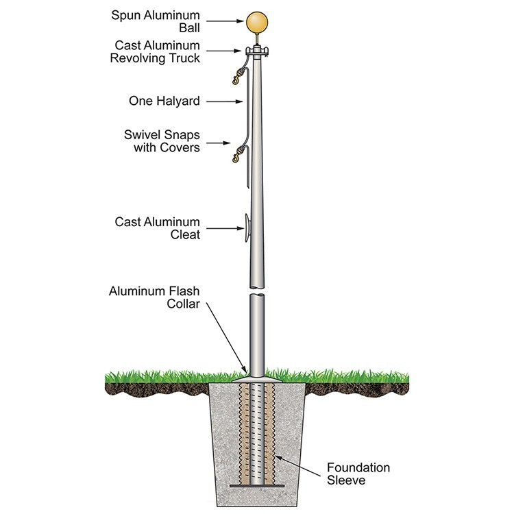 35' Satin External Halyard Flagpole 3