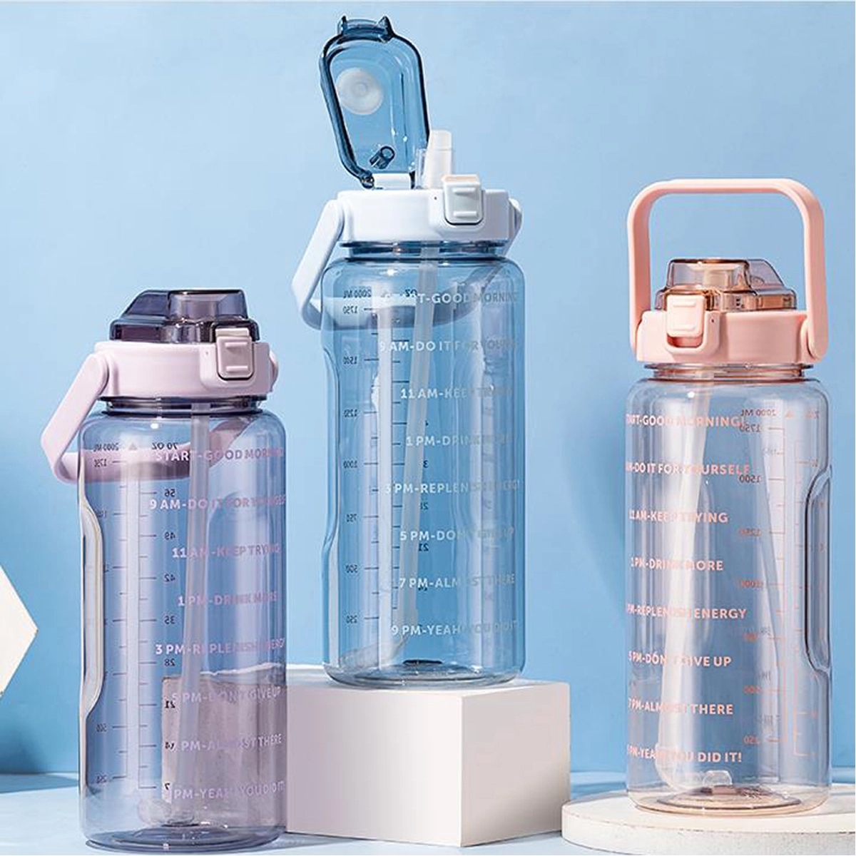 Water Bottle with Straw with Motivational Time Marker 4
