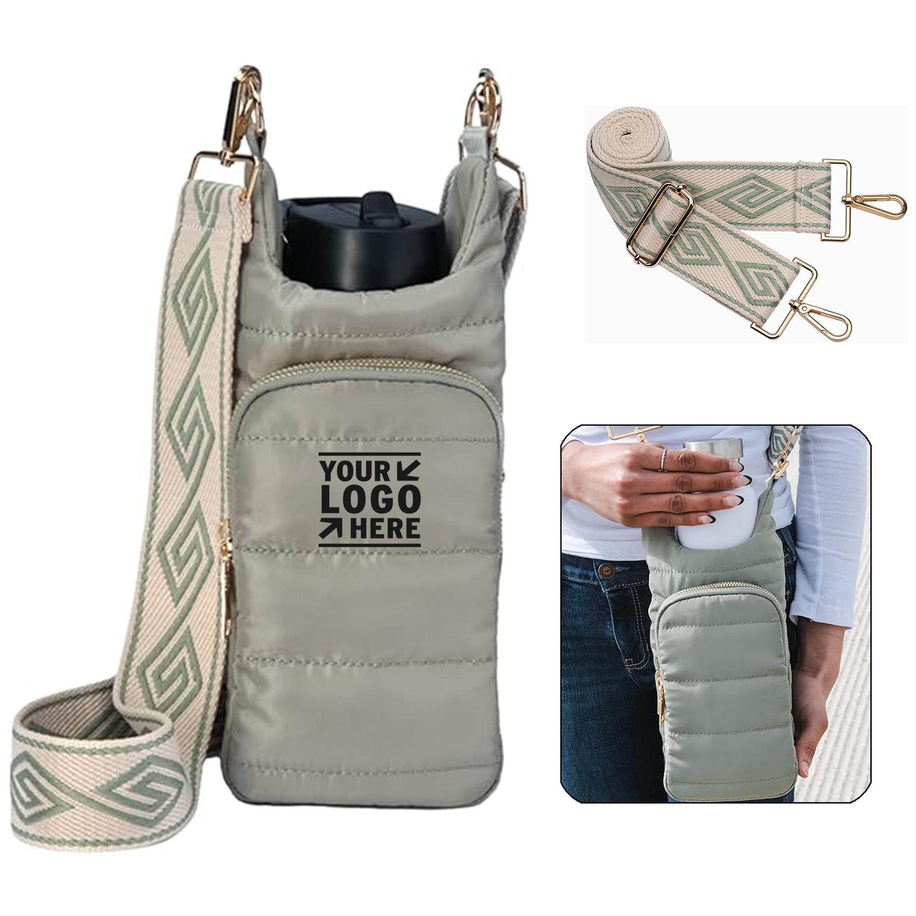 Stylish Puffer Tote Quilted Water Bottle Carrier Crossbody HydroBag