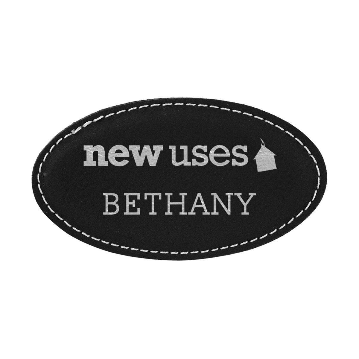 Laser Engraved Stitched Leatherette Badge w/ Magnetic Back (1.75"X3.25") Oval 4