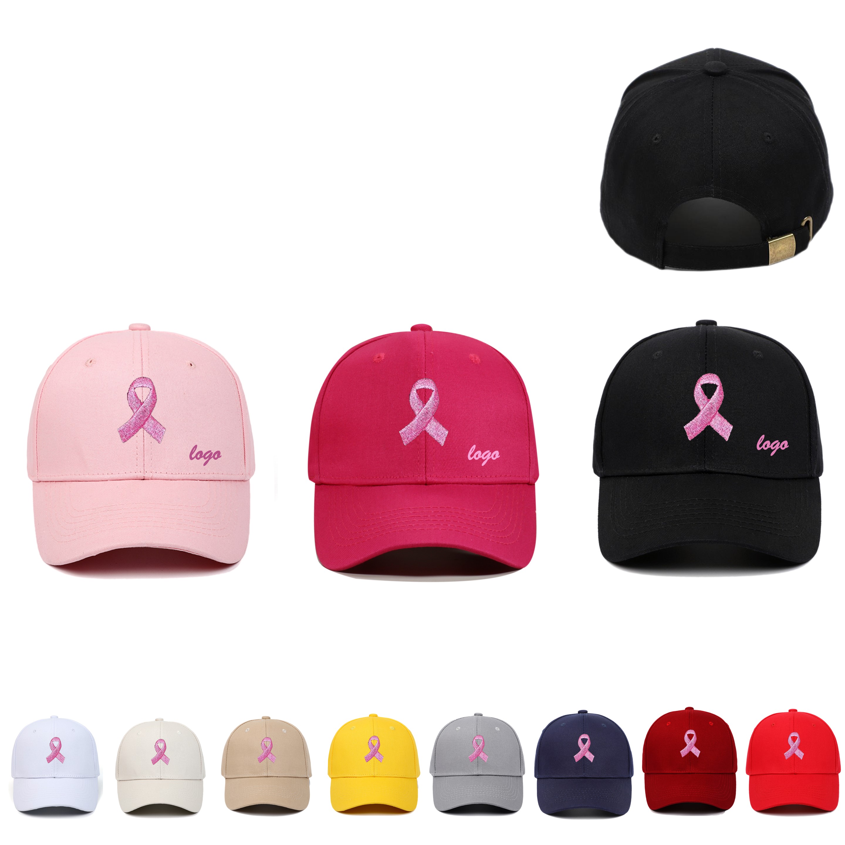 Pink Ribbon Embroidered Cap (direct import) 3
