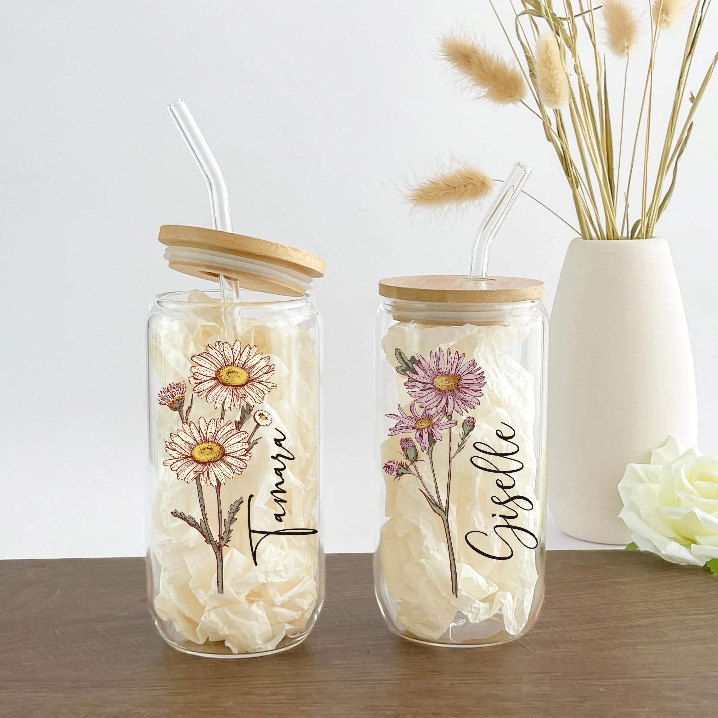 Personalized Birth Flower Tumbler With Name 7