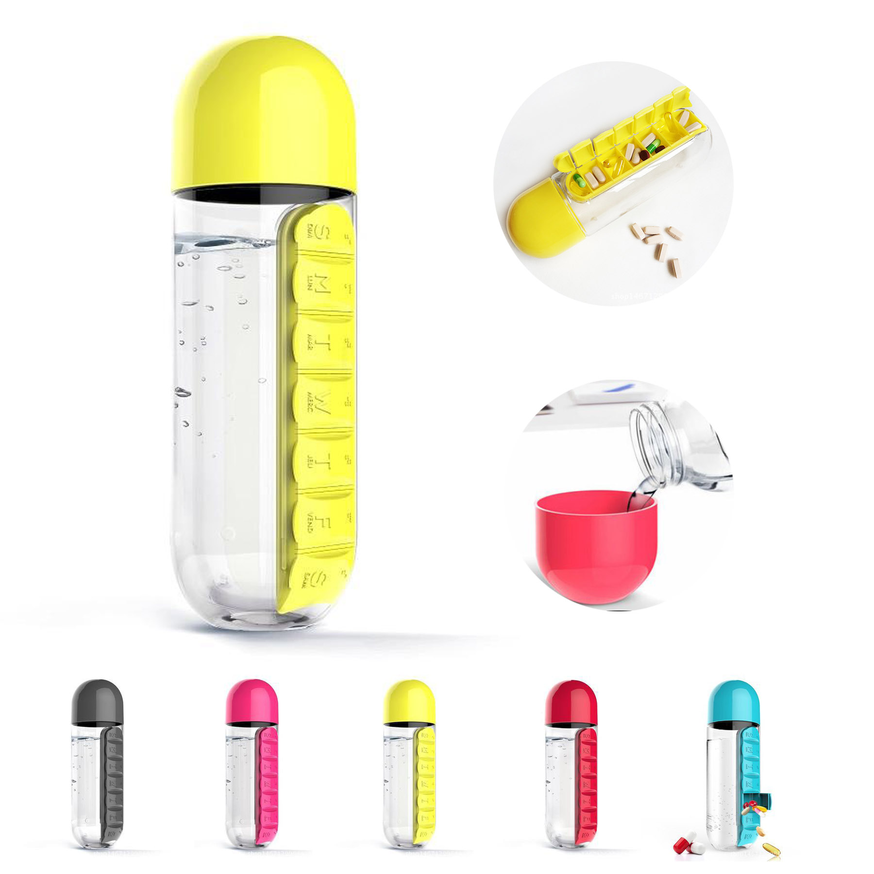 Clear Water Bottle With Pill box 2