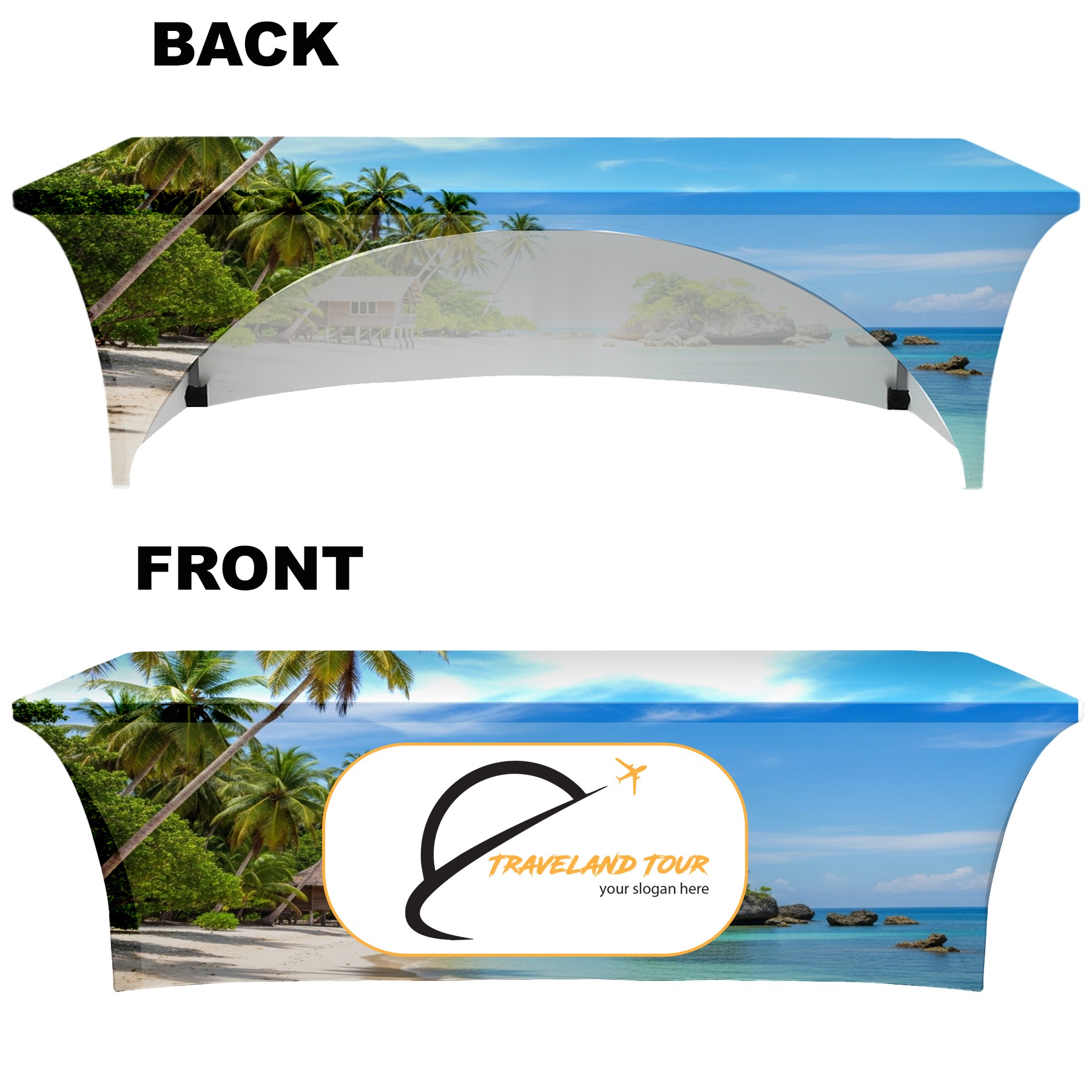 8' Full Color Dye Sublimated Open Back Stretch Table Cover 3