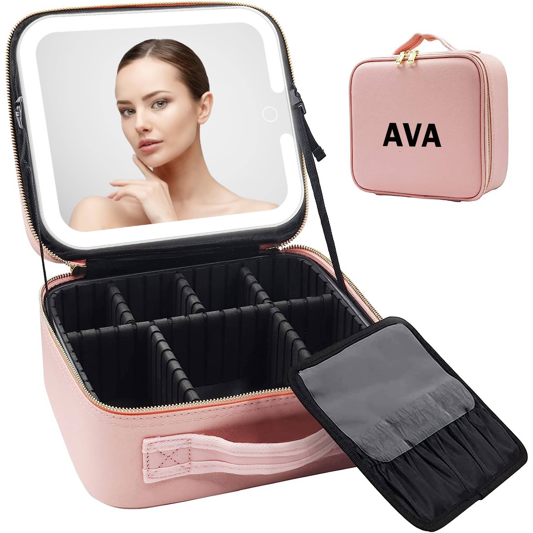 PU leather LED Large Capacity Cosmetic Bag With Mirror 7
