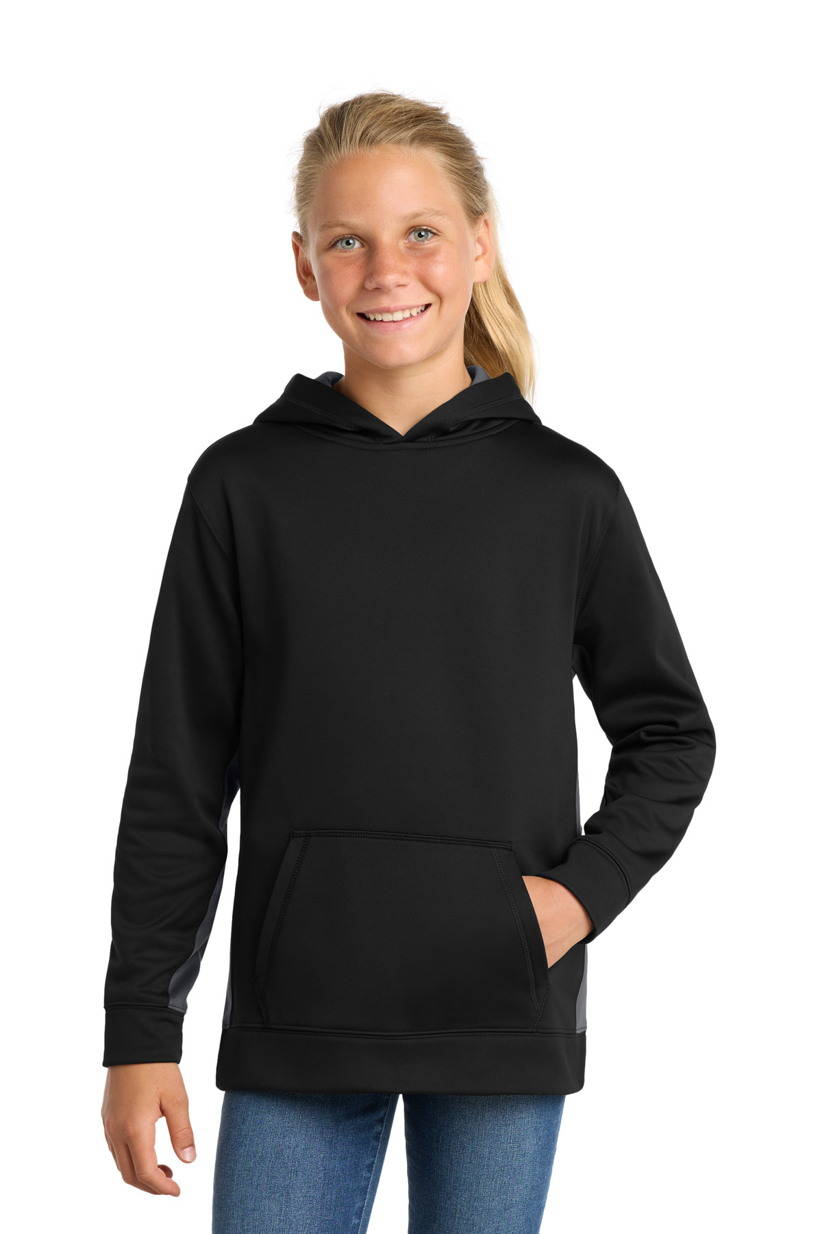 Sport-Tek Youth Sport-Wick Fleece Colorblock Hooded Pullover. YST235 43