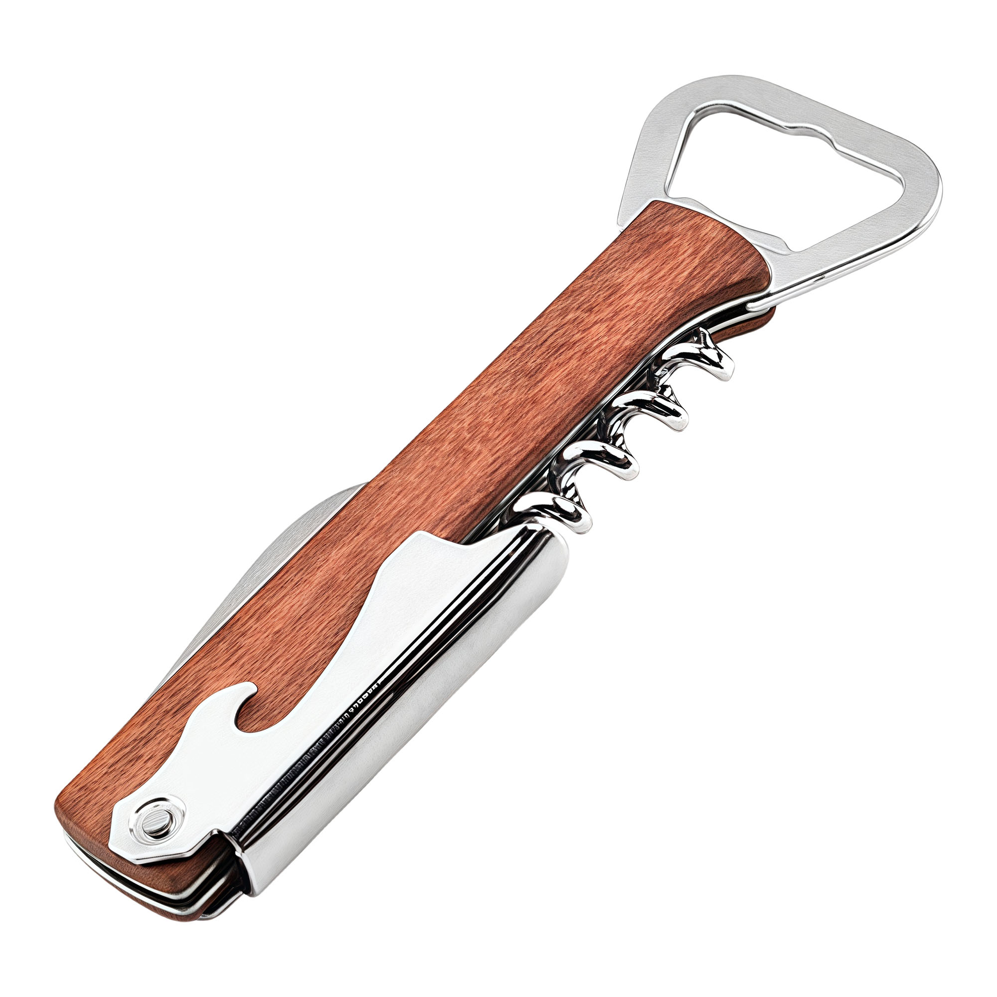 Multi-Function Wooden Corkscrew Bottle Opener with Streamline Handle and Sharp Knife 3