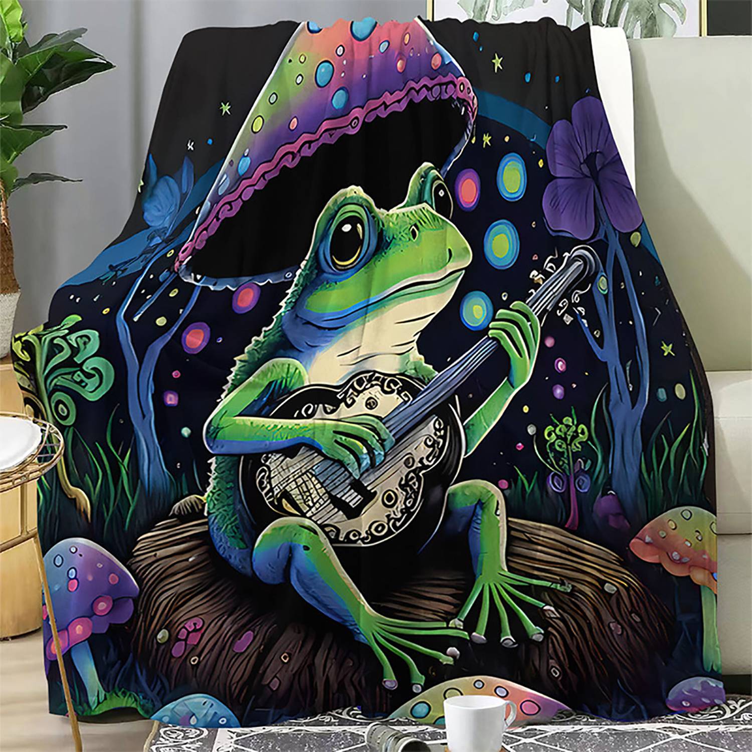 Custom Flannel Blanket Frog With Guitar 3