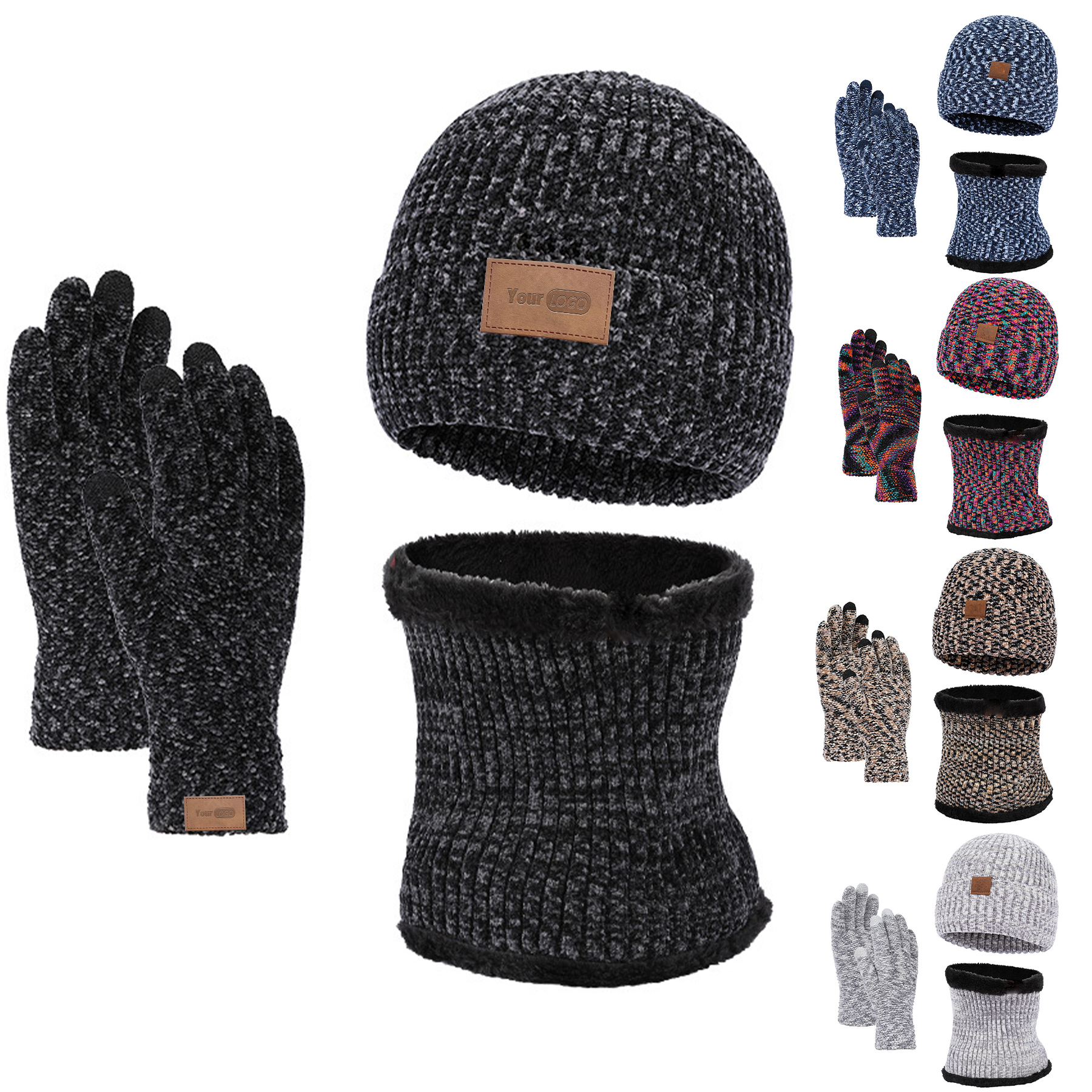 Winter Slouchy Beanie Knit Cap Touch Screen Gloves Scarves 2