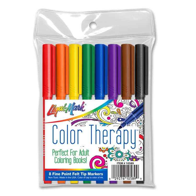 8 Pack Color Therapy Fine Felt Tip Adult Coloring Markers - Classic Colors