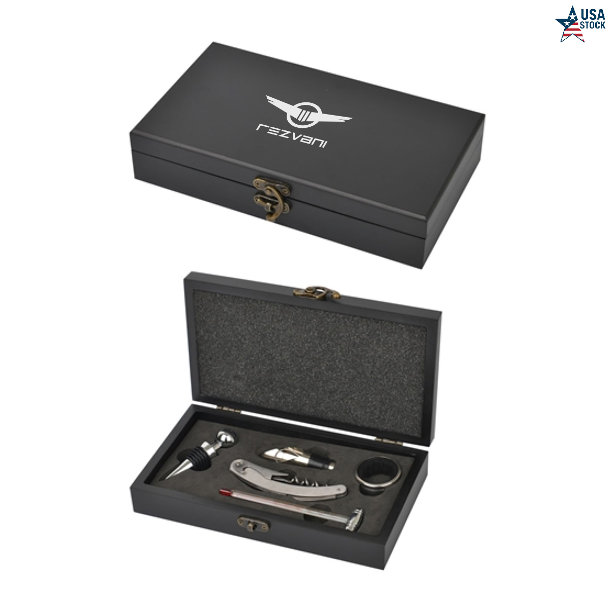 WineVault Five Piece Wine Opener Set W/Black Wood Case 1