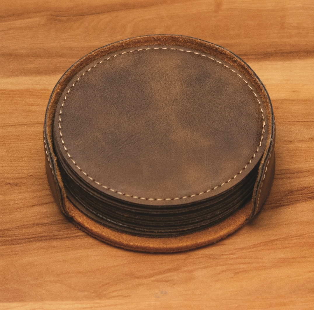 Round Leatherette Coaster Set 4