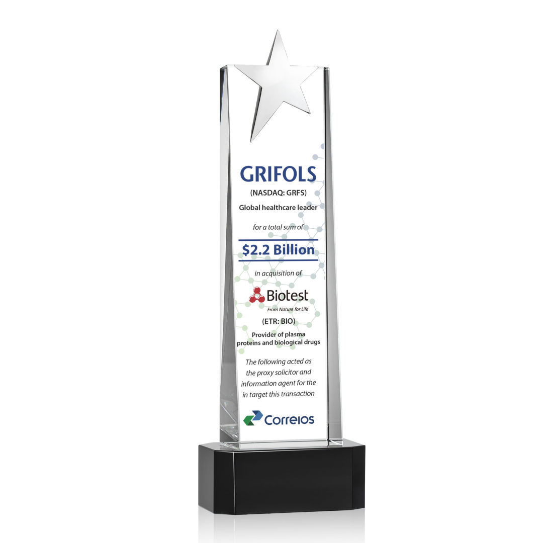 Fanshaw Silver Star VividPrint™ Award On Base - Black 10