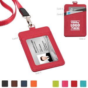 Lanyard Dual Colored 3 Pockets PU Leather Card Holder 7