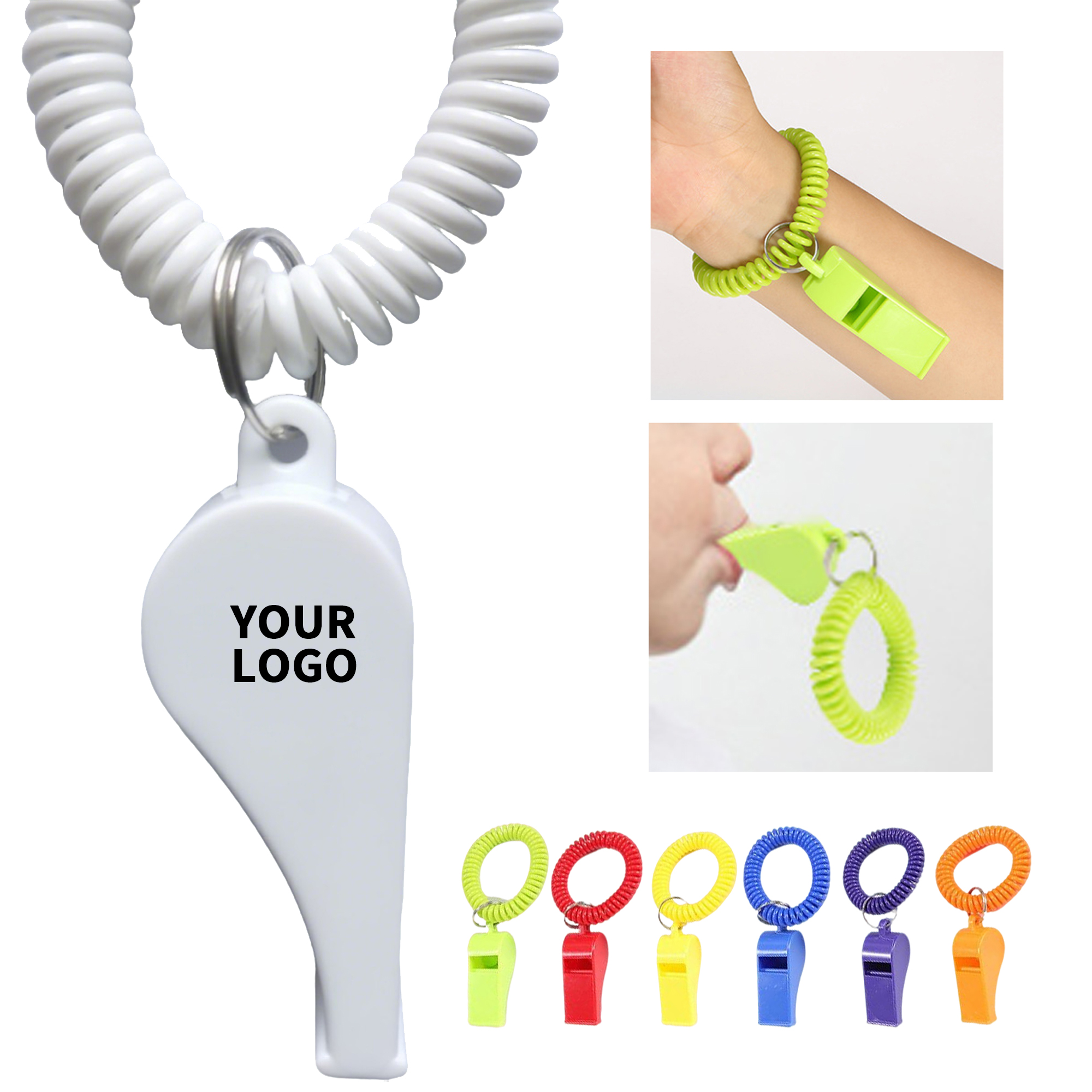 Vinyl Coil Wrist Whistle With Key Ring 1.97" Length X 0.79" Width X 0.87" Height 3
