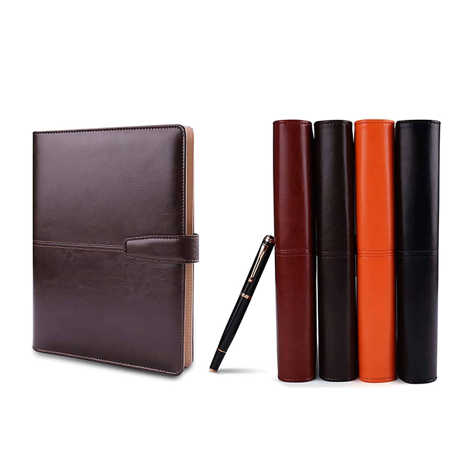 PU Leather Hardcover Refillable 6 Rings Office Notebook 6