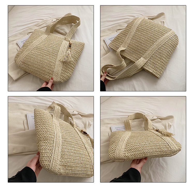 Jute Straw Beach Bag Summer Woven with Tassels Large 2