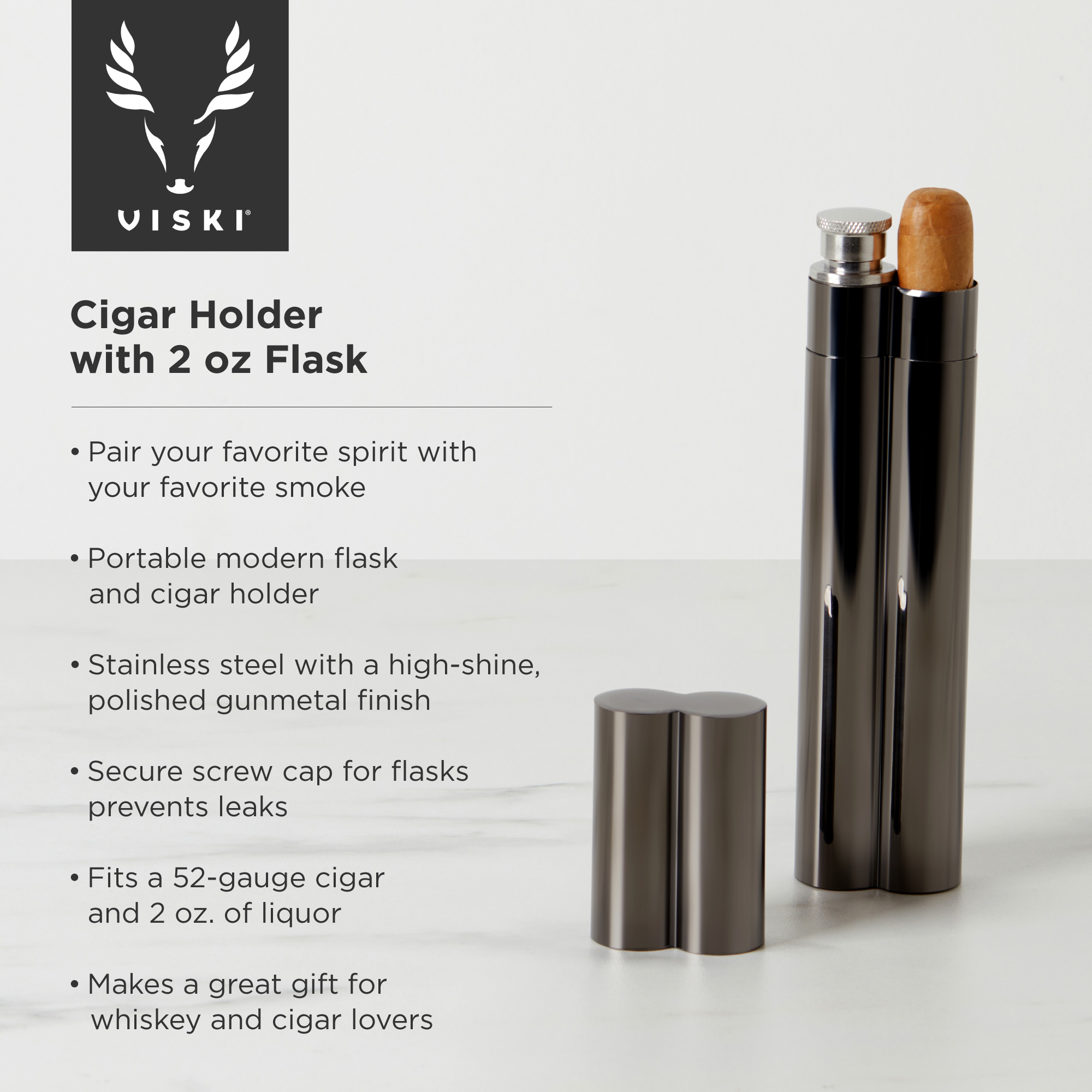 Viski® Warren Cigar Holder and Flask 4